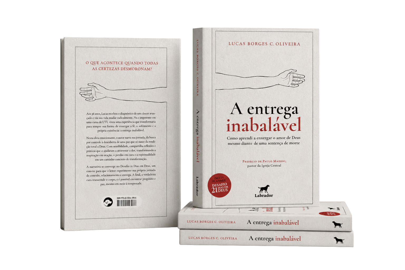 Mockup do livro A Entrega Inabalável, mostrando a capa, lombada e contracapa